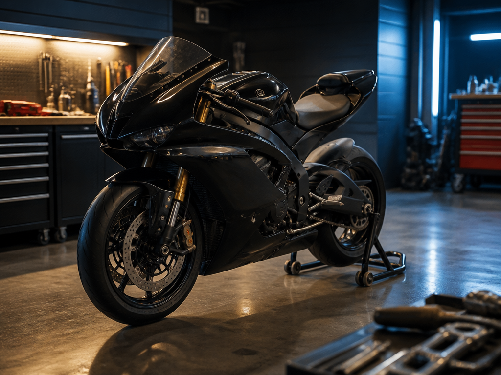 Yamaha R6 service on a stand in Miami