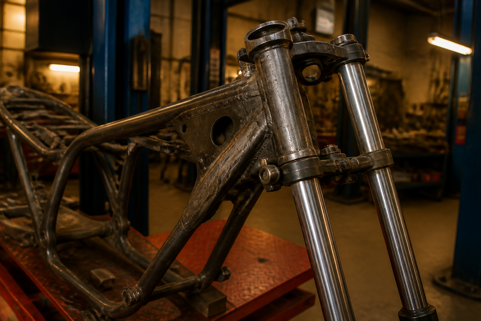 Used motorcycle frame and fork crash-damage inspection in Miami
