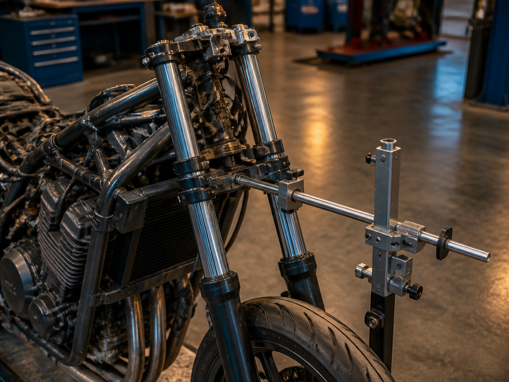 Checking motorcycle frame alignment after a crash in Miami