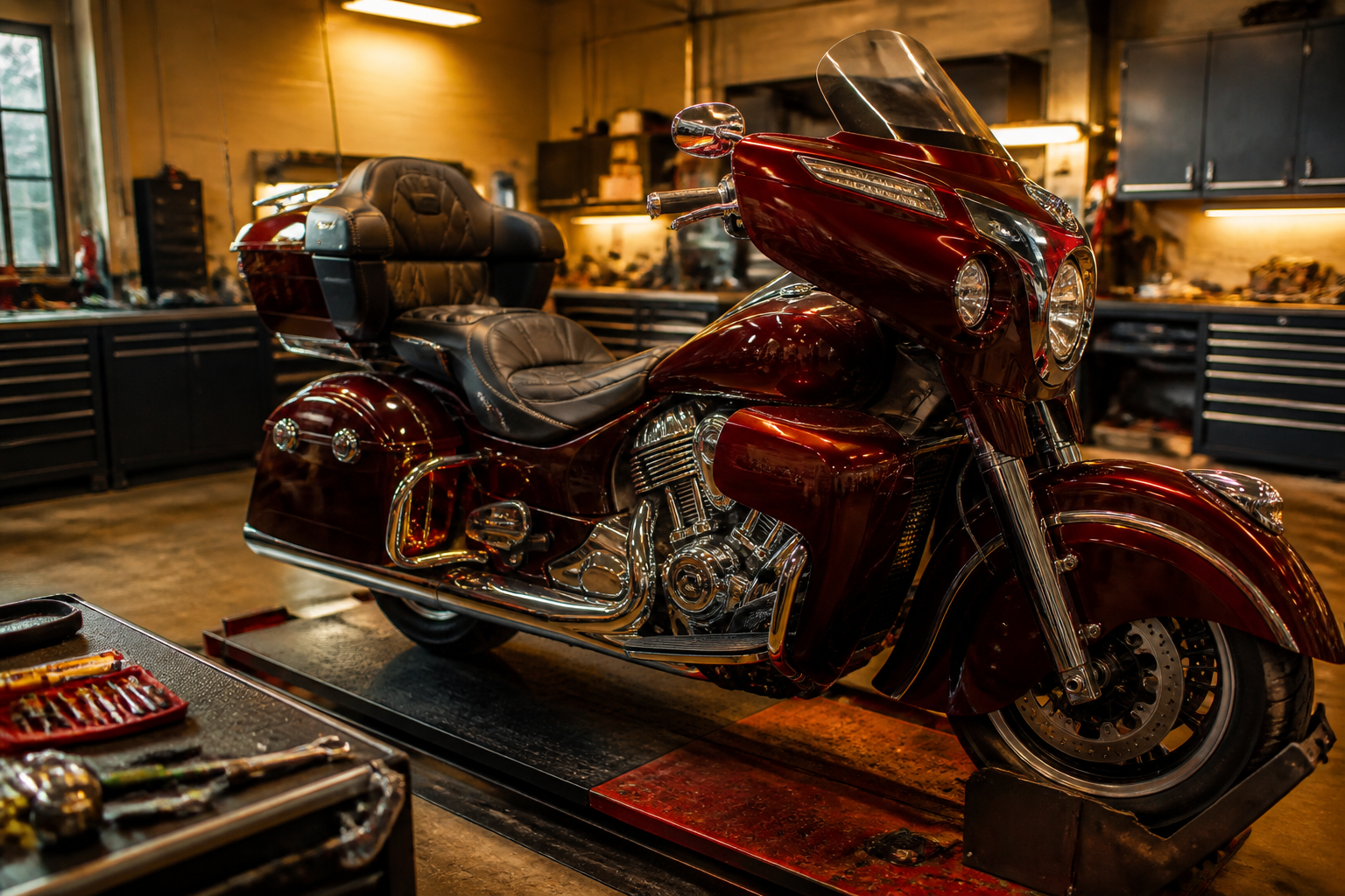 Indian bagger touring prep in Miami
