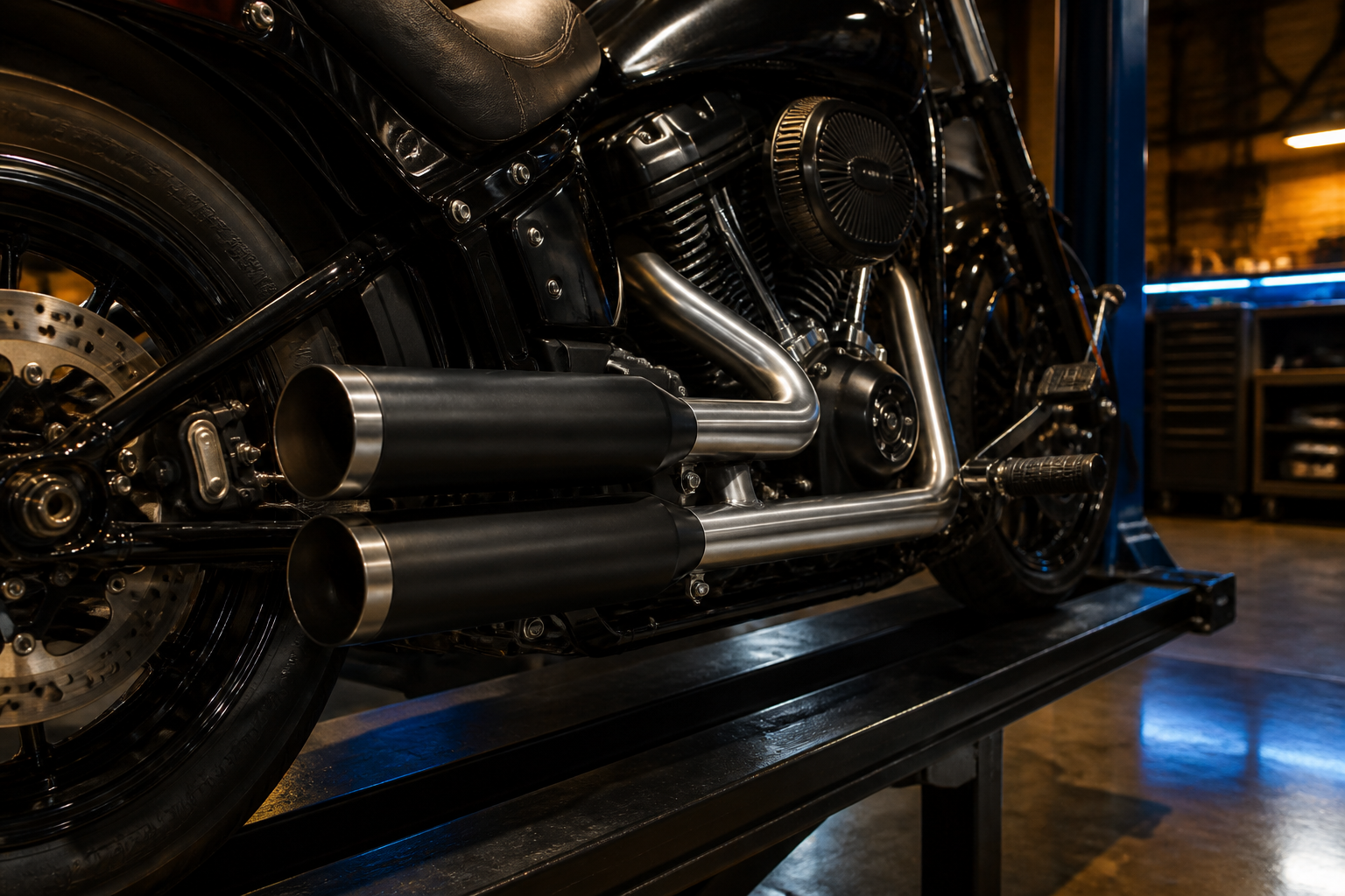 Harley Softail exhaust install in Miami