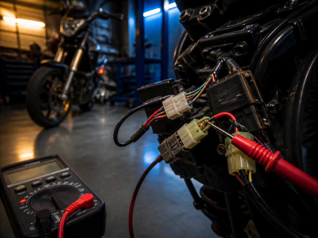 Motorcycle electrical circuit testing with a multimeter in Miami