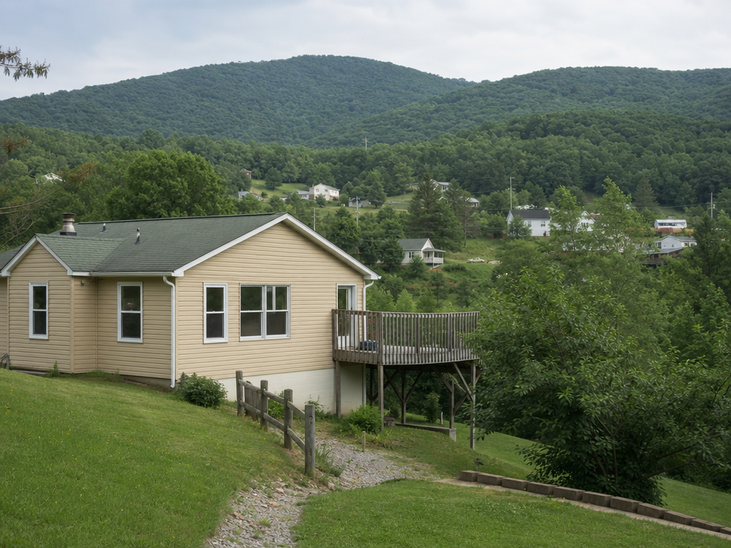 Year-round homes in the mountain valley town of Newland, North Carolina