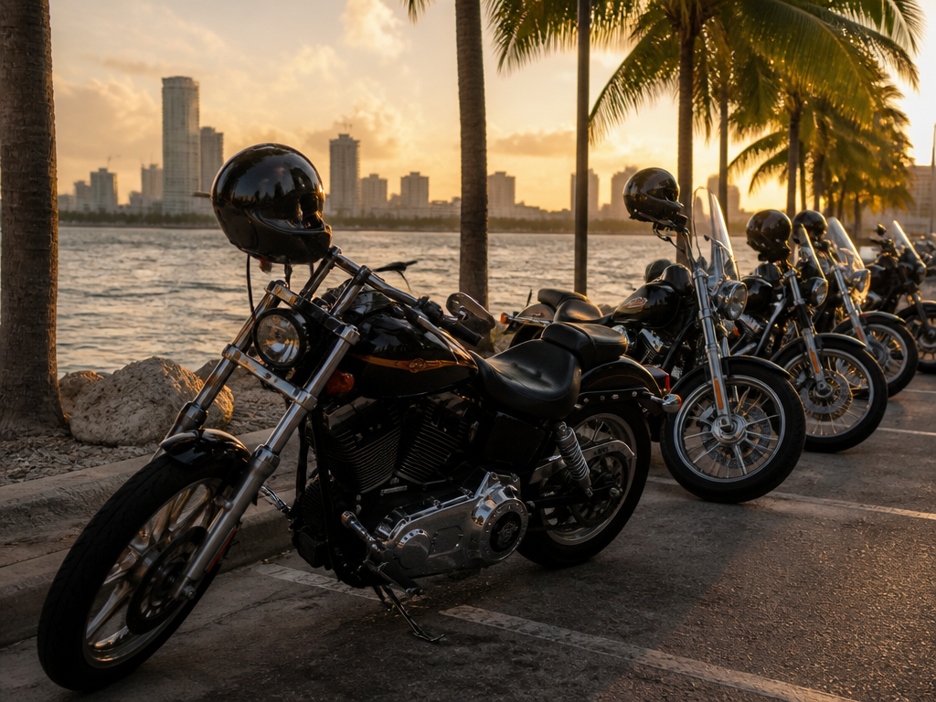 Motorcycles on the Miami waterfront