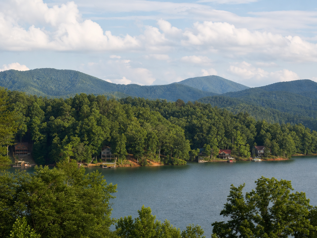 Lake and cabin homes near Watauga Lake in Hampton, Tennessee