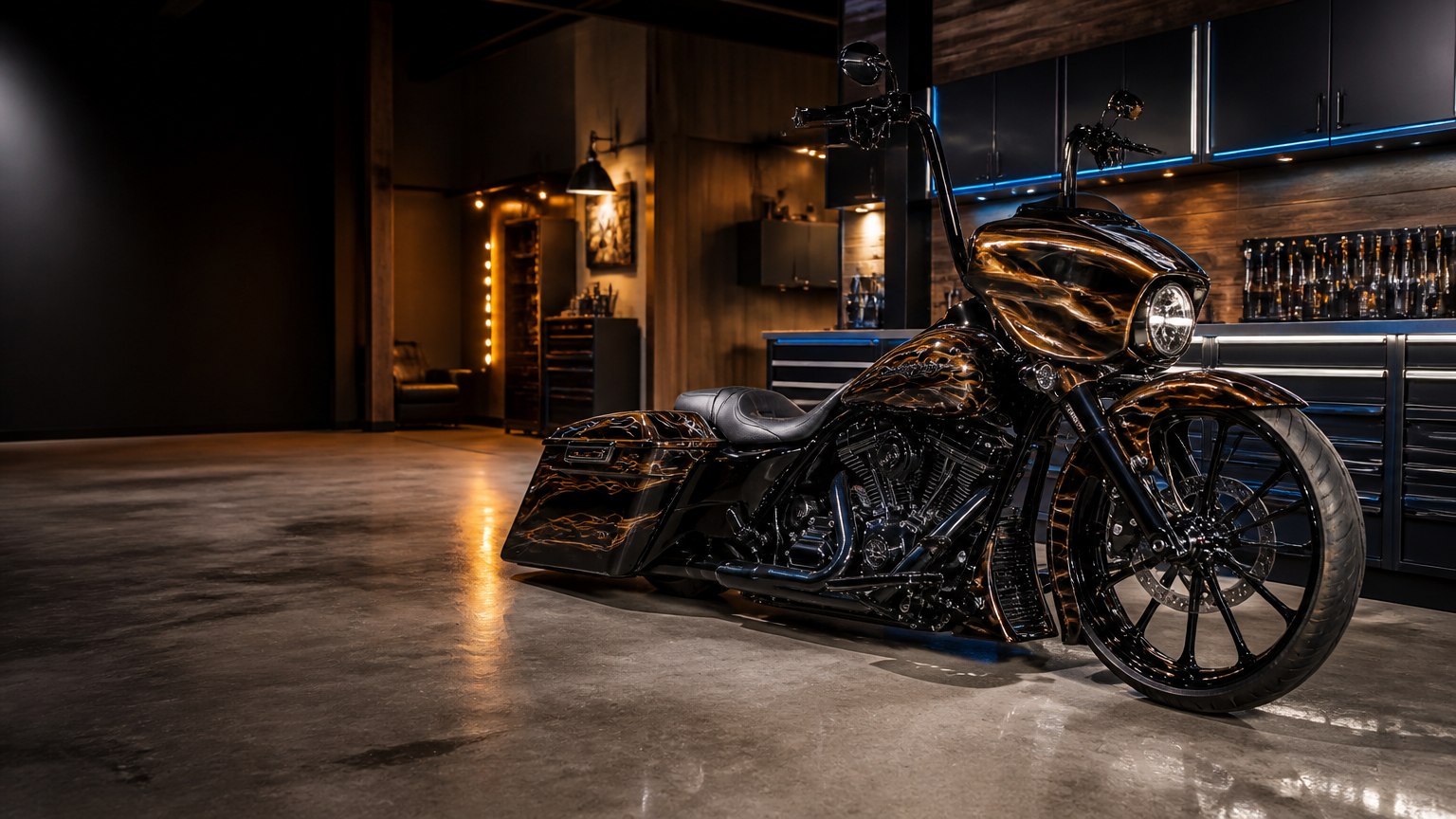 Custom bagger build in Miami at Biscayne Moto Works