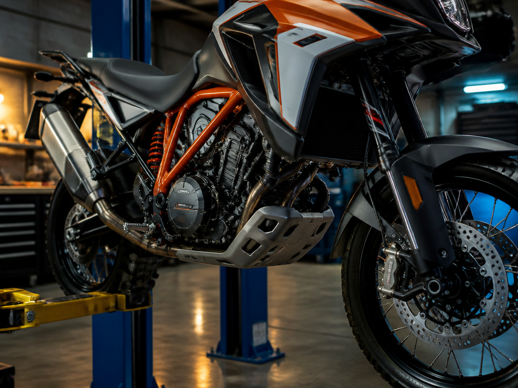 KTM Adventure service on a lift in Miami