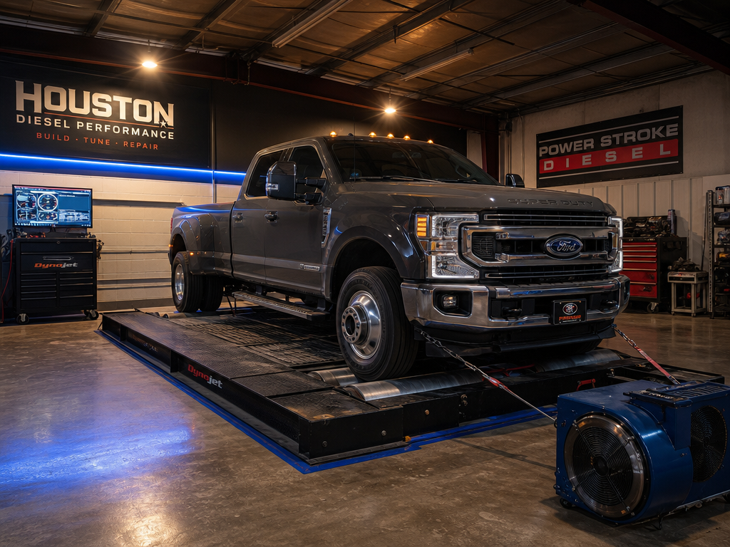 F-350 Power Stroke towing build on chassis dyno Houston Drop Forged Diesel