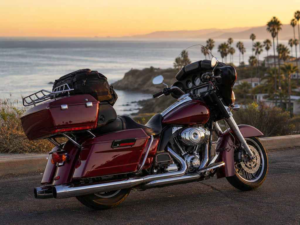 Loaded touring motorcycle on a Florida coastal highway