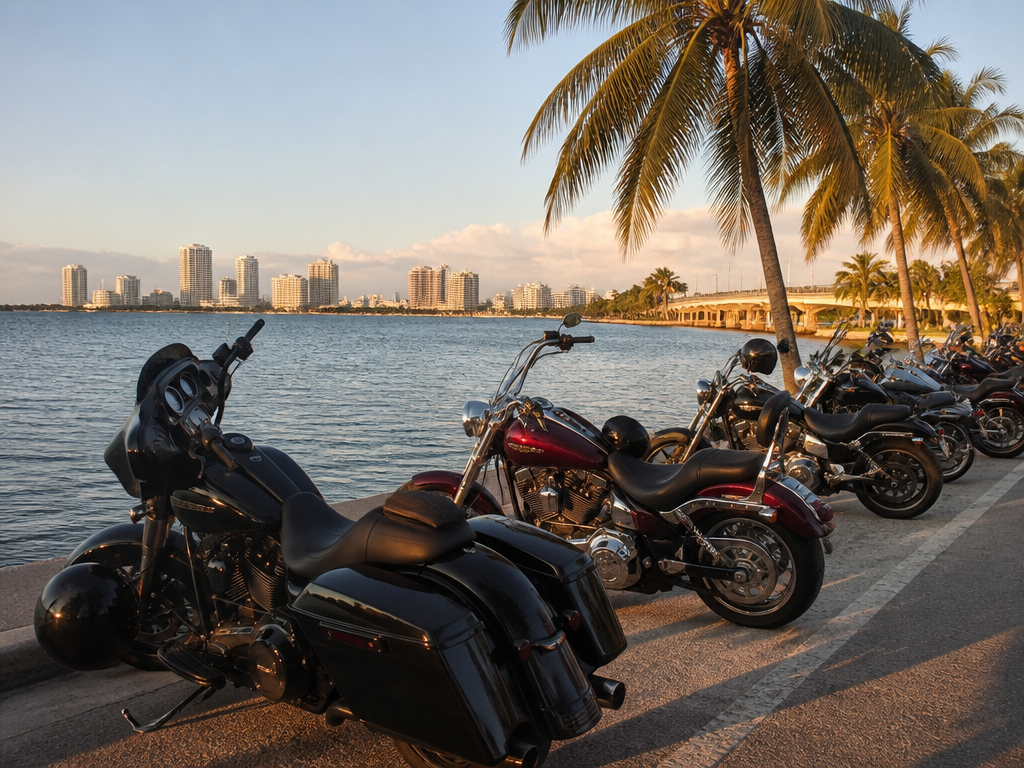 Motorcycles on the Miami waterfront