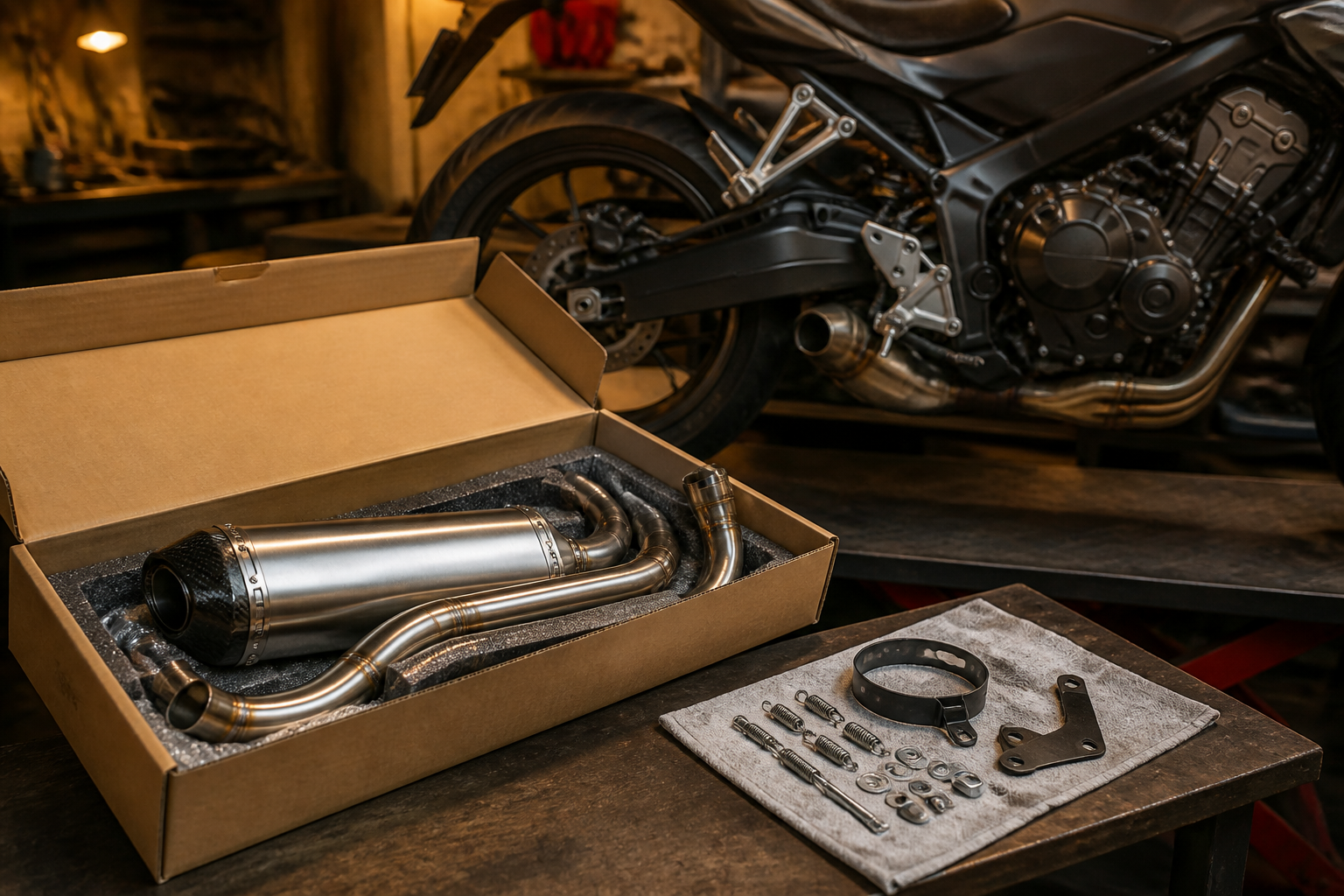 Customer-supplied motorcycle exhaust install in Miami