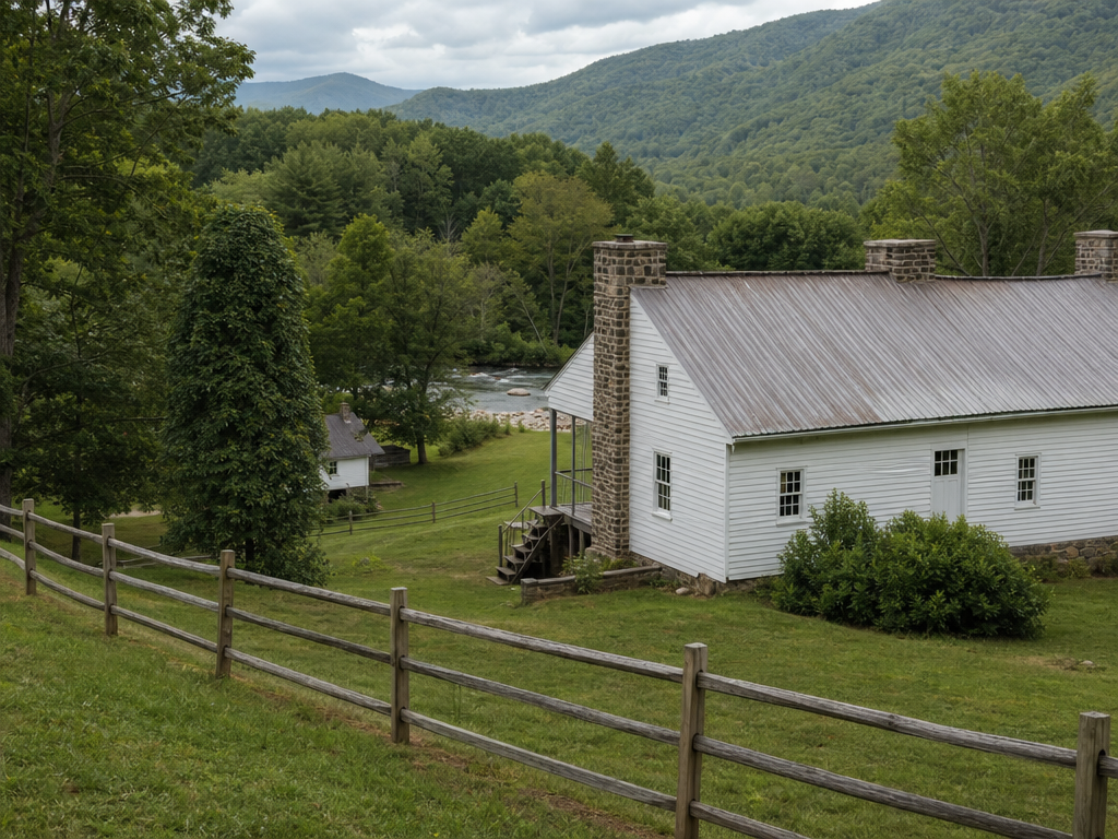 Historic farmhouses in the river valley of Valle Crucis, North Carolina