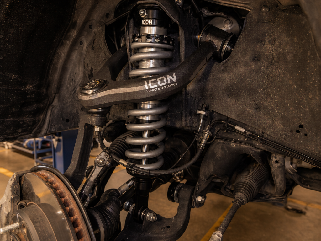 Icon RXT UCA and Icon 2.5 coilover installed on Toyota Tacoma front suspension