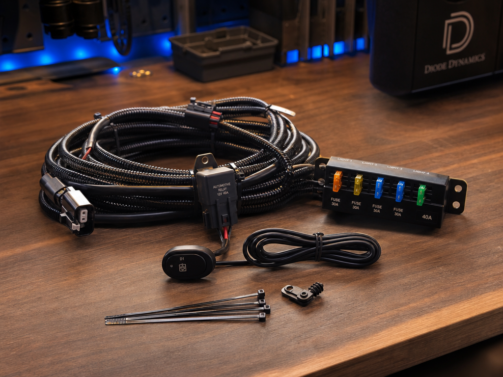Clean fused relay wiring harness for auxiliary lights