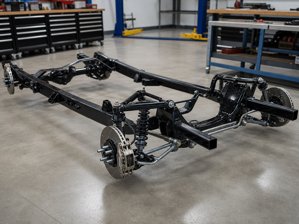 Upgraded suspension and disc brakes on a restomod chassis