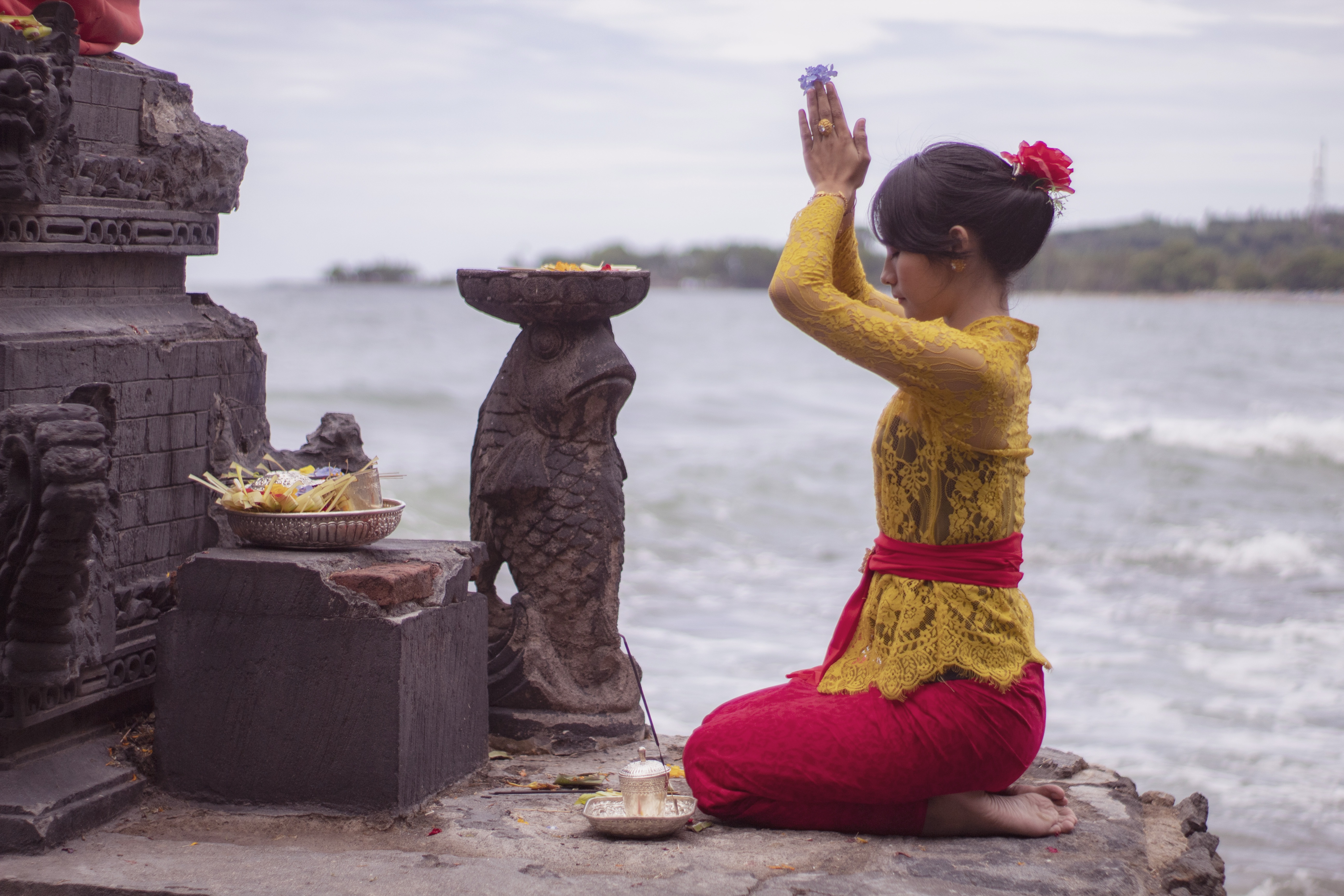Bali temple flower offerings