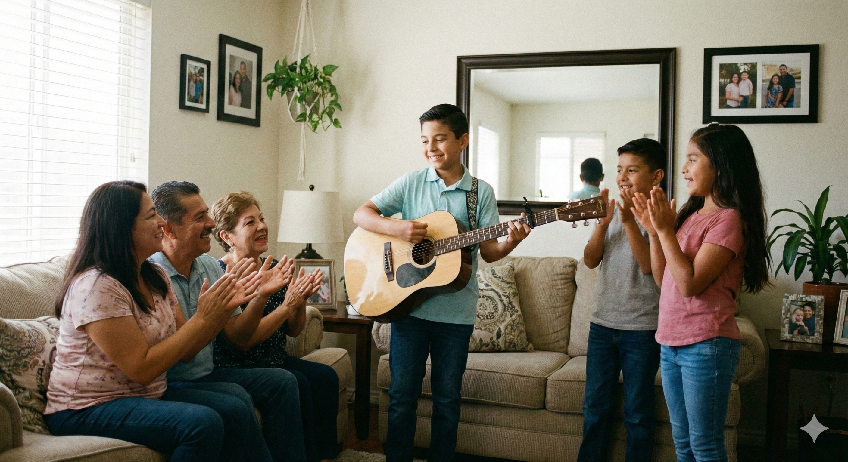 familia hispana apoyando clases de música en Estados Unidos