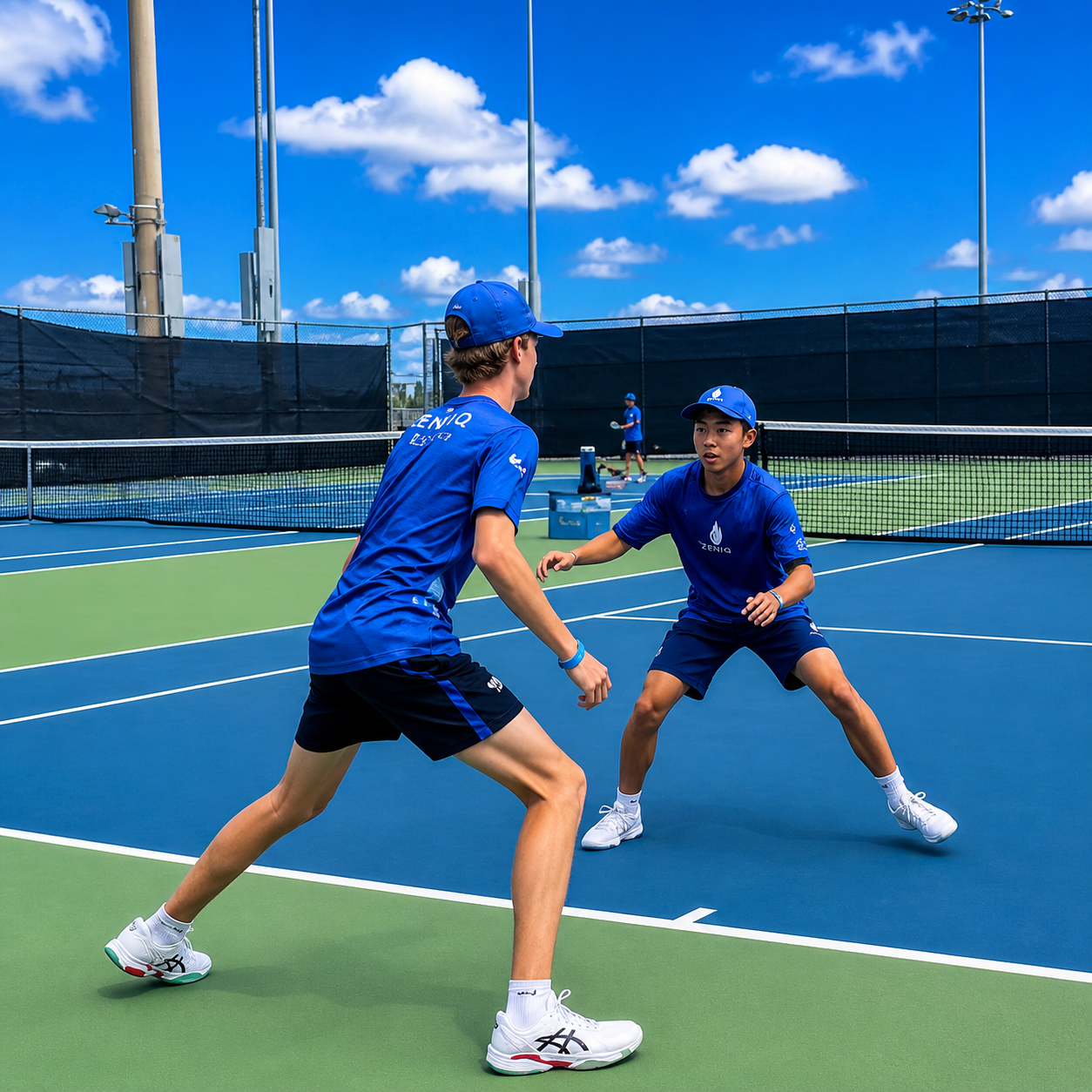 Junior tennis players practicing with purpose during a structured tennis drill at Zenniq Academy