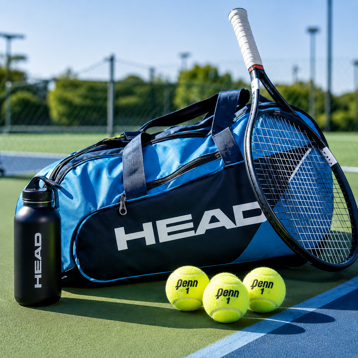 HEAD tennis racquet bag and Penn tennis balls available through Zenniq Academy Pro Shop in Katy Texas