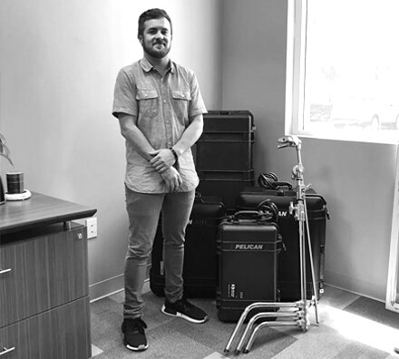 Blake Hickey with production gear cases