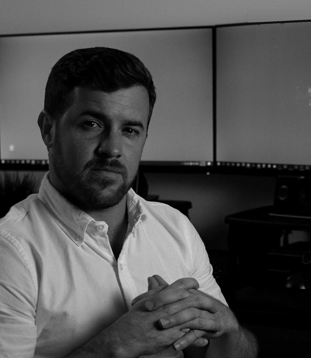 Blake Hickey, founder of Hickey Media, at his desk in Jupiter, Florida