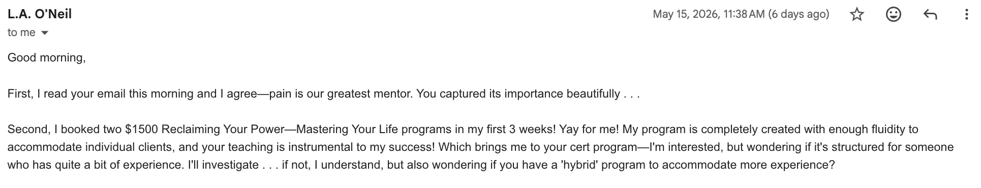 Client testimonial
