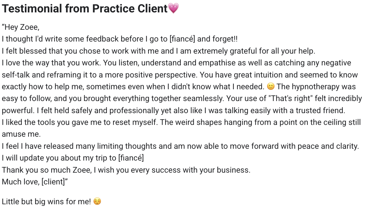 Client testimonial