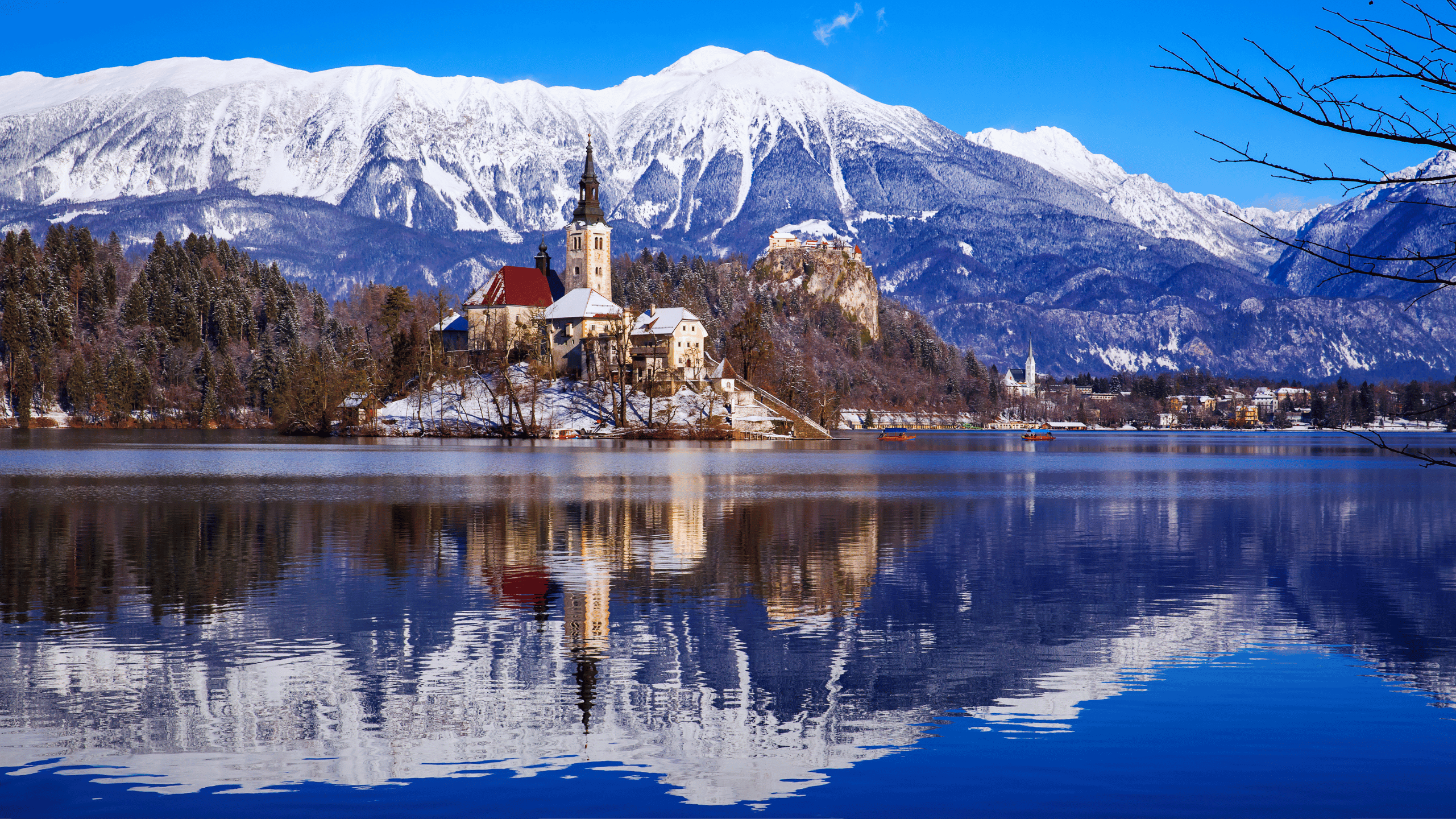 Lake Bled island and mountains