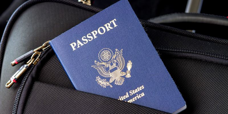 US passport in the suitcase pocket
