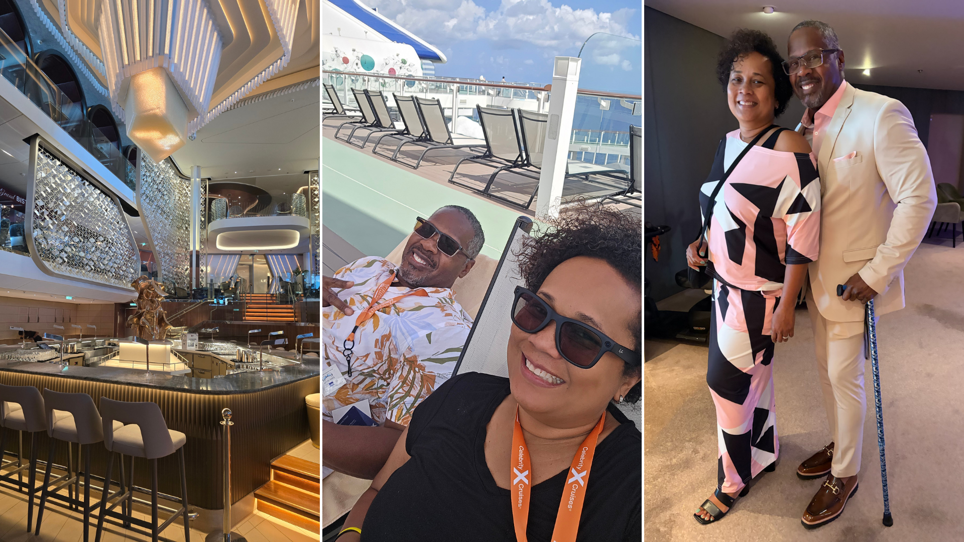 Kate and Jamal enjoys a cruise, relaxing by the pool and posing together. Kate and Jamal enjoys a cruise, relaxing by the pool and posing together.