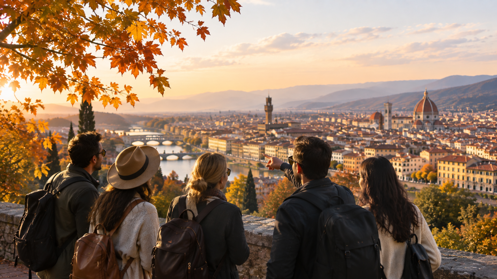 Small group enjoying an autumn view of Florence. Small group enjoying an autumn view of Florence.