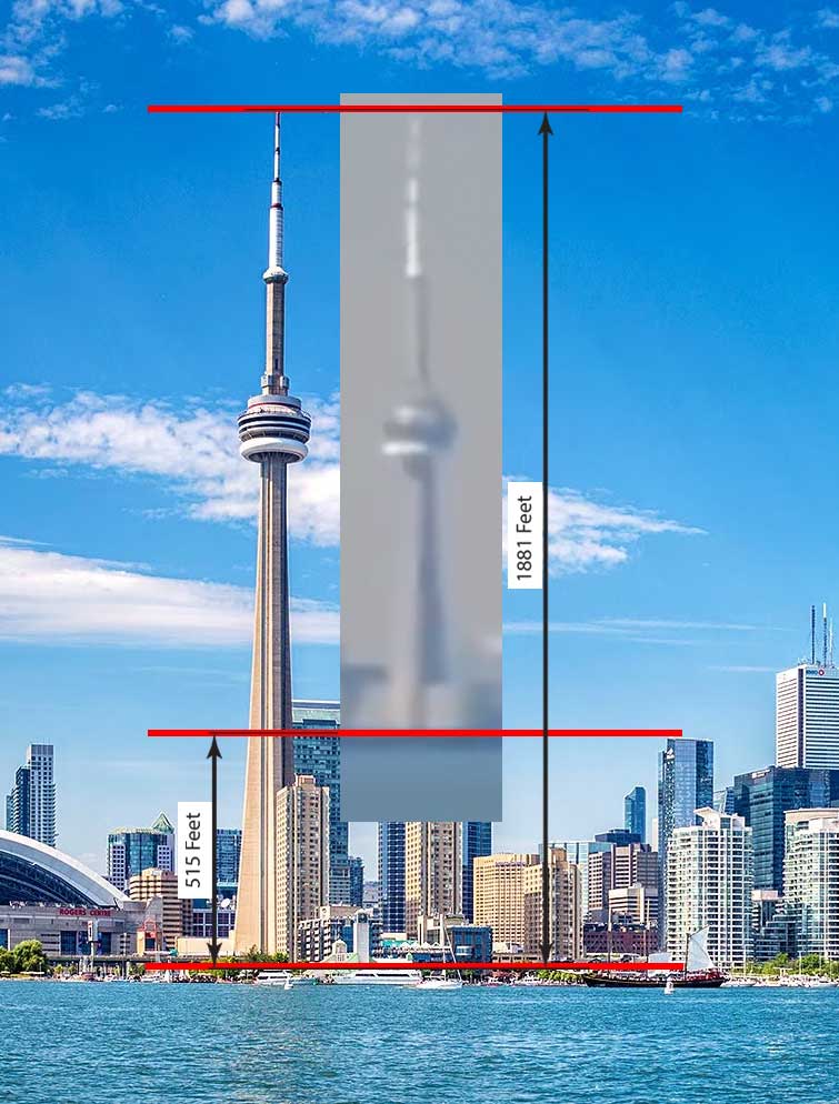 Actual CN Tower photograph showing the full height for comparison