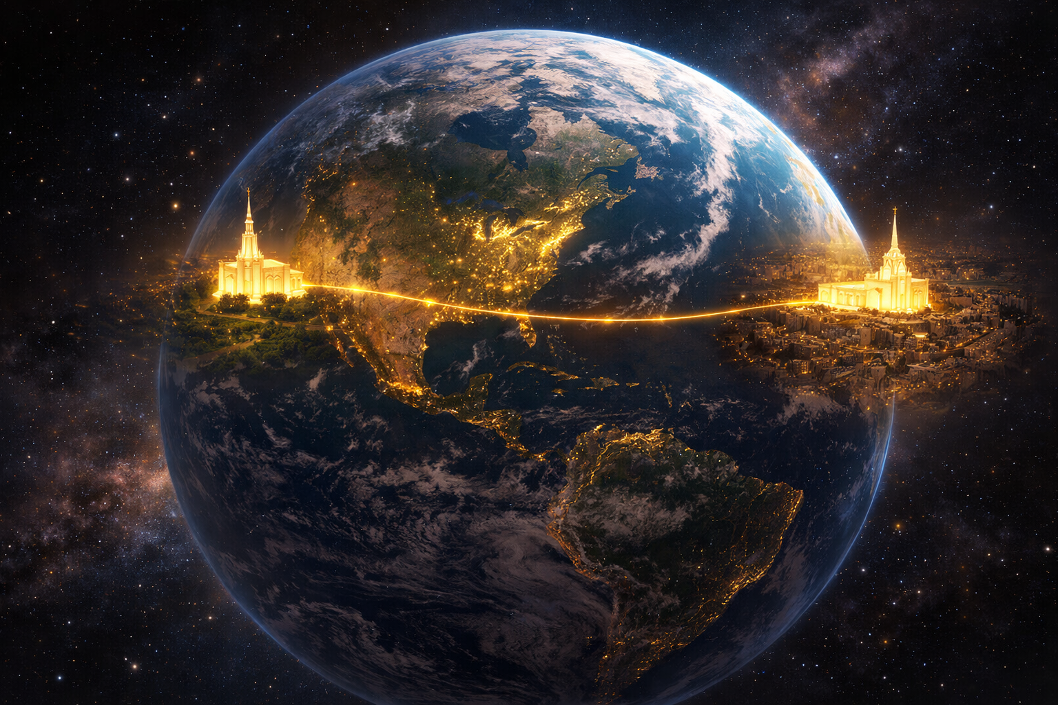 Two holy cities — New Jerusalem in Missouri and Old Jerusalem in Israel — twin centers of light on opposite sides of the earth