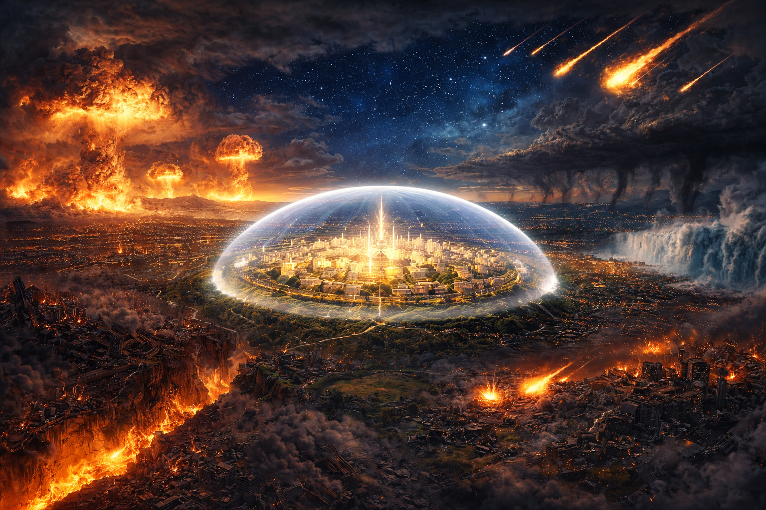 Zion — a city of light and peace enclosed in divine protection while nuclear explosions, earthquakes, tsunamis, tornadoes, and meteors devastate the world outside its boundaries