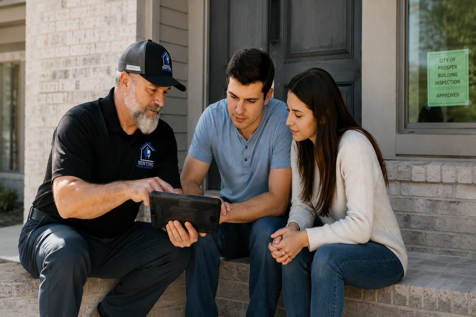 Independent home inspector Kyle Hamilton explains inspection findings to new homebuyers before closing on a new construction home in Prosper, Texas. Independent home inspector Kyle Hamilton explains inspection findings to new homebuyers before closing on a new construction home in Prosper, Texas.
