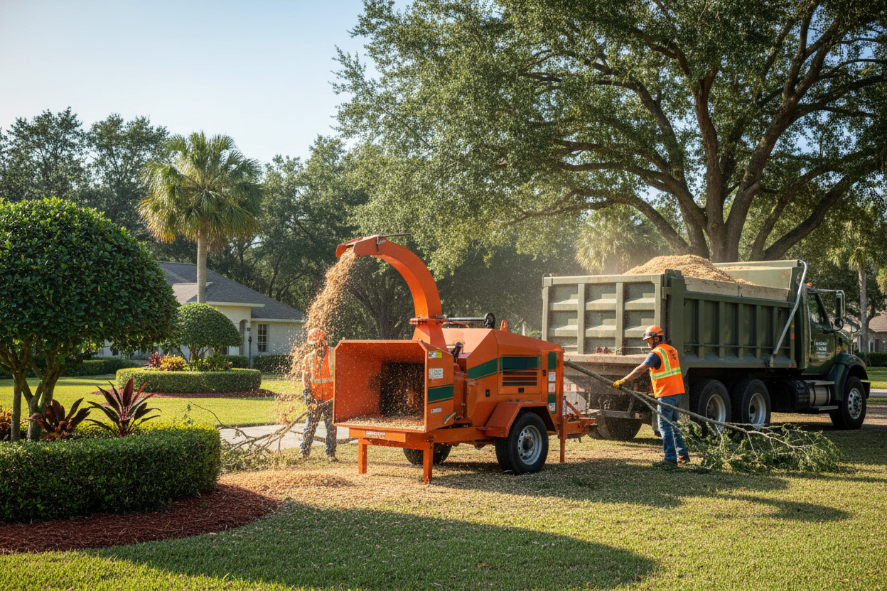 Woodchipper in action for fast tree service response