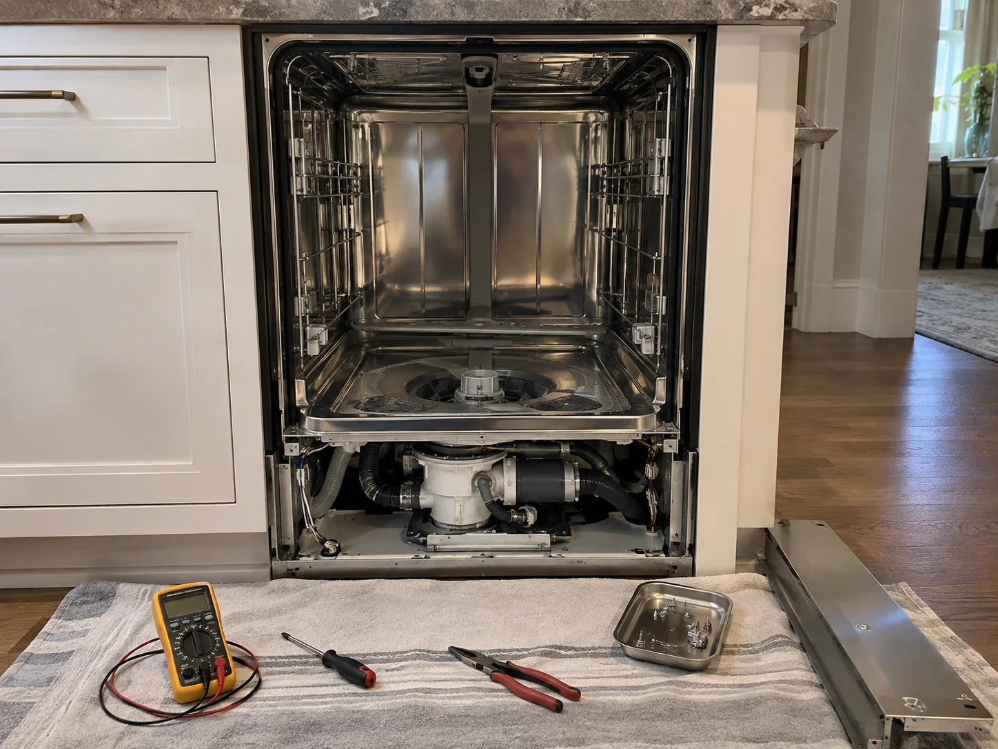 Cove DW2451WS dishwasher after drain pump repair
