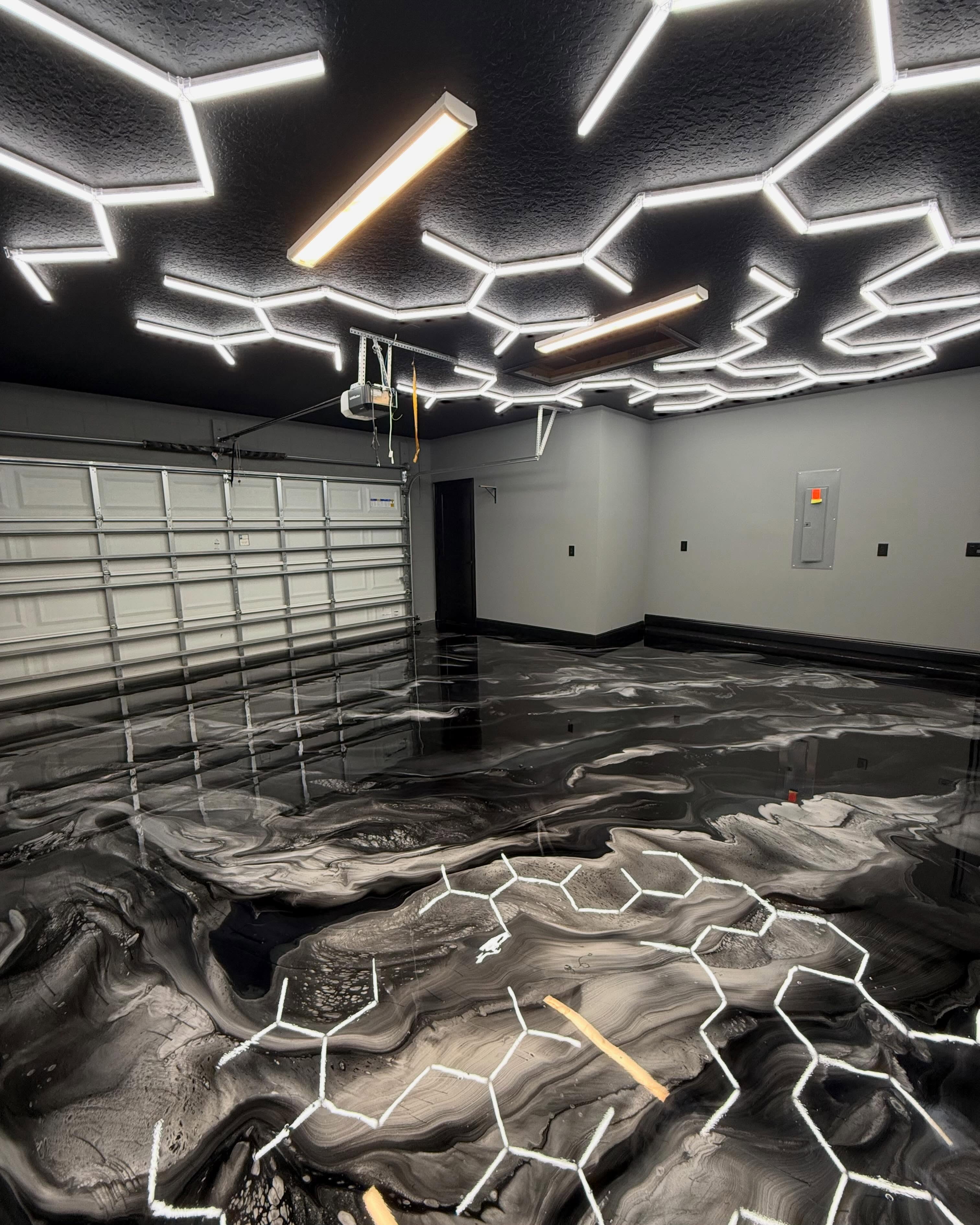 ORIX charcoal and silver metallic epoxy garage floor