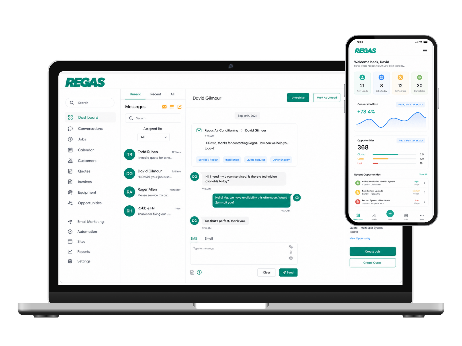 Regas CRM and pipeline dashboard