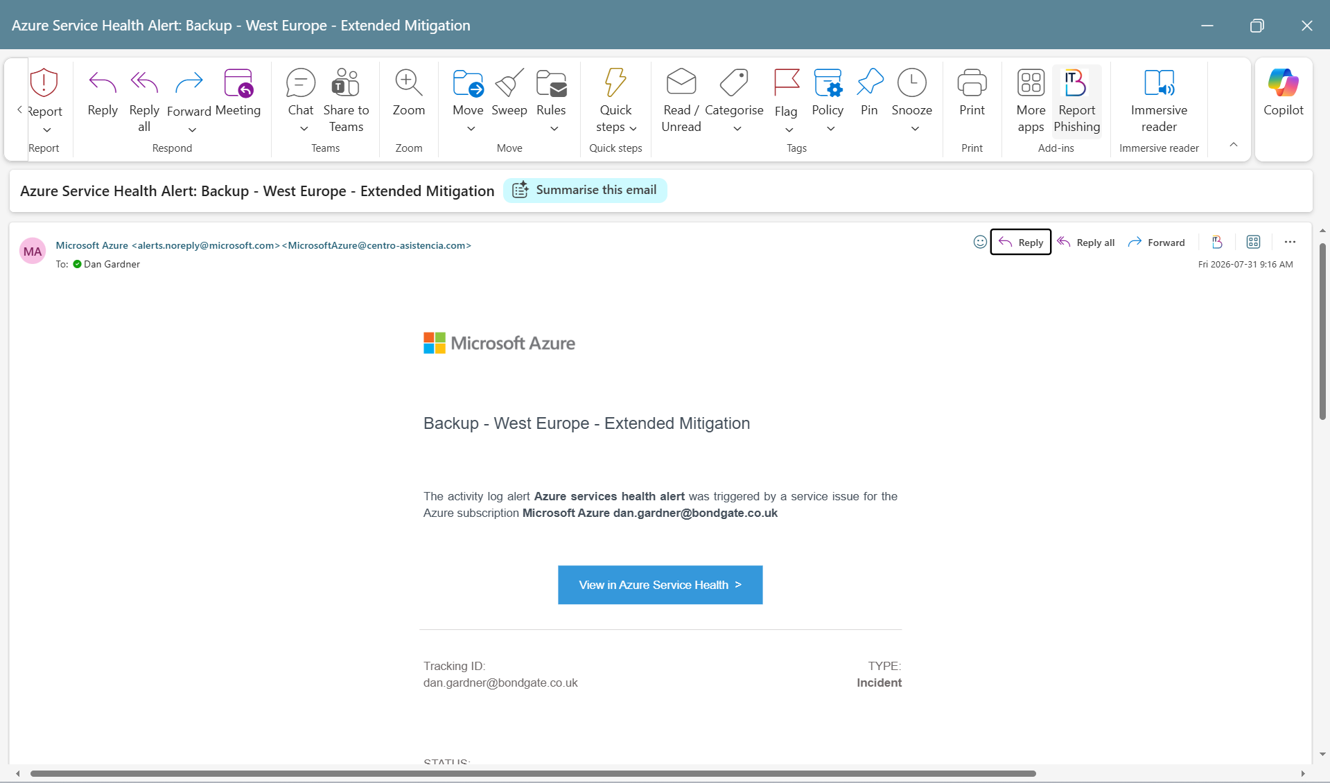 Step 2: Outlook toolbar Report Phishing button