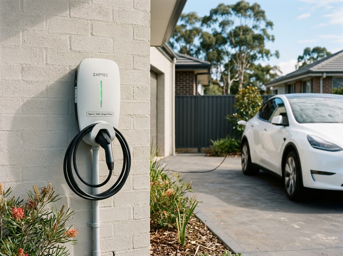 7kW Level 2 EV charger mounted beside a Central Coast driveway