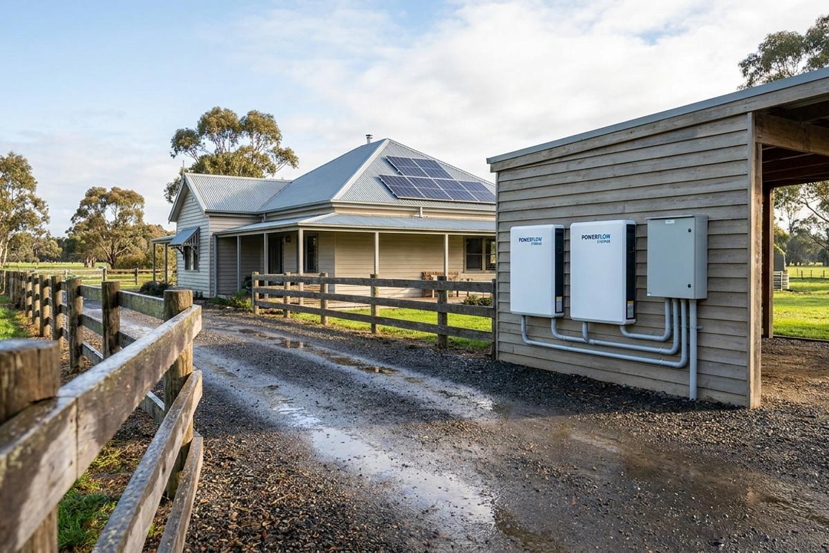 Hybrid solar battery system installed on a rural property near the Central Coast