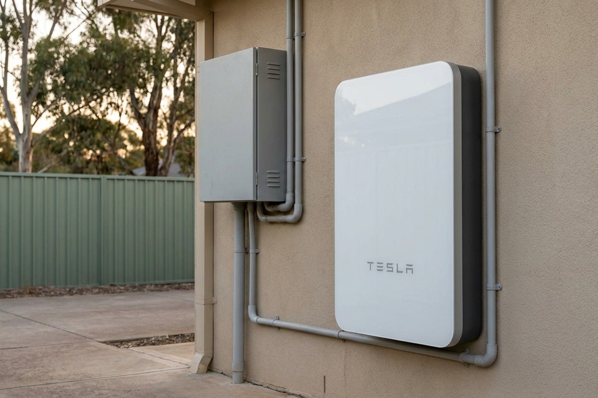Home battery storage installed on a peninsula home