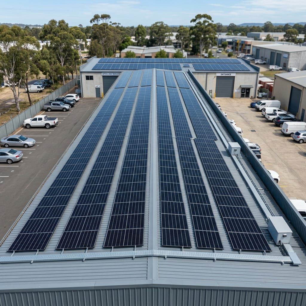 Commercial solar array on a Central Coast workshop roof