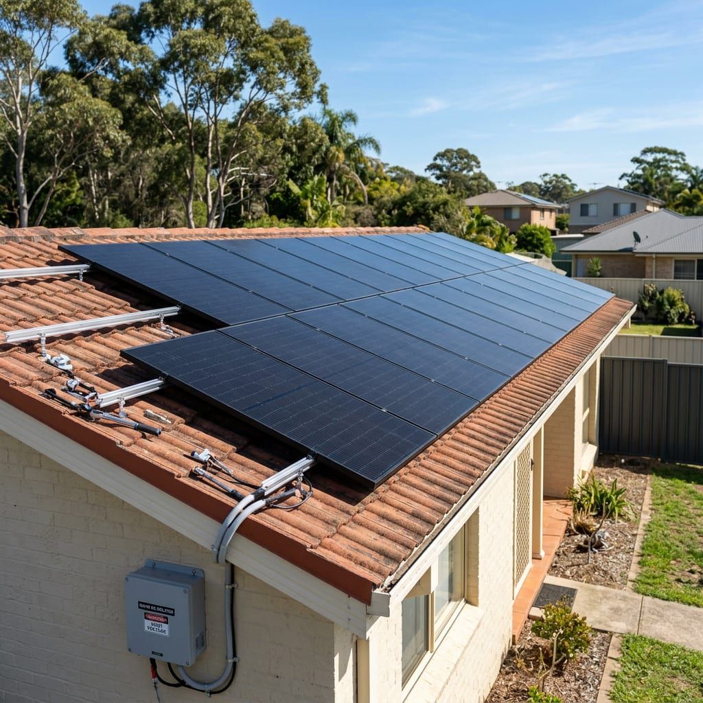Residential solar panel installation on a tiled Central Coast roof