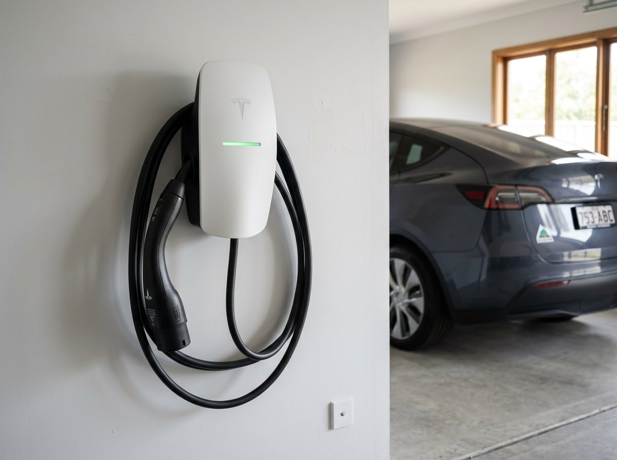 Genuine Tesla Wall Connector installed on a Central Coast garage wall
