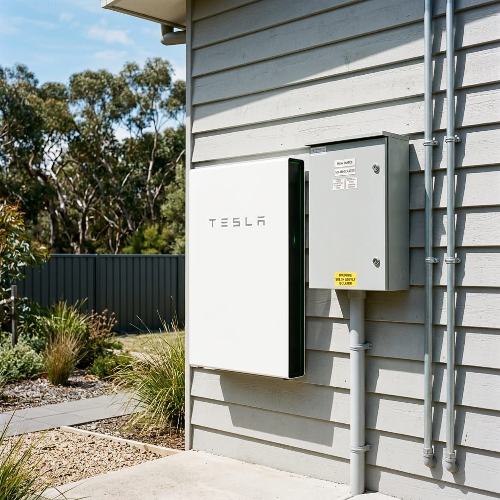 Home battery installed and commissioned beside a switchboard