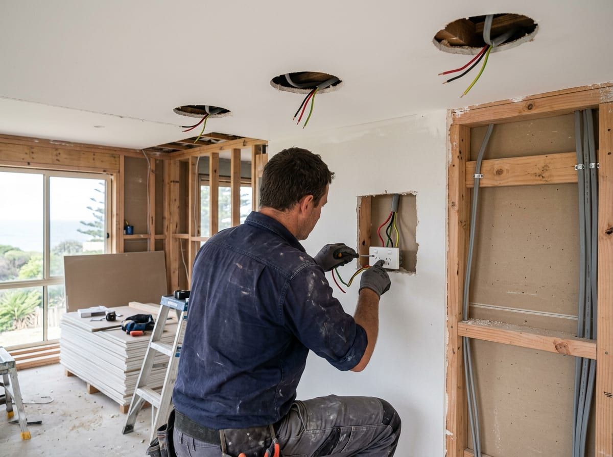 New lighting and points roughed in during a kitchen renovation