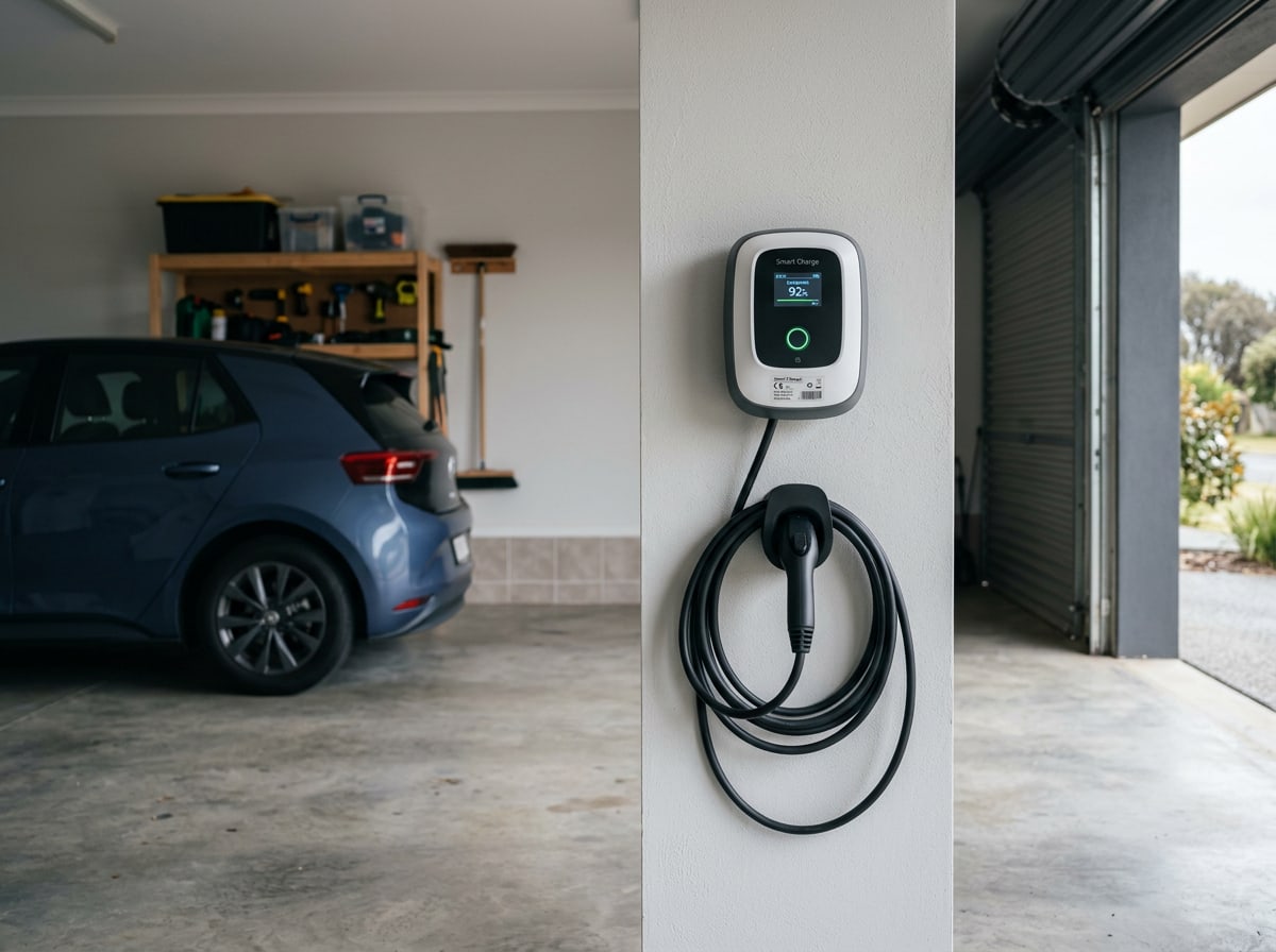 Home EV charger installation on a Central Coast garage wall
