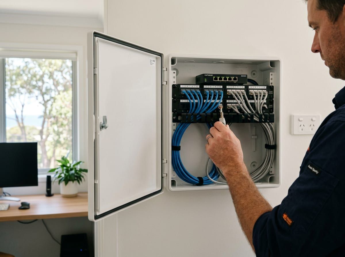 Structured data cabling and a network patch panel in a home office